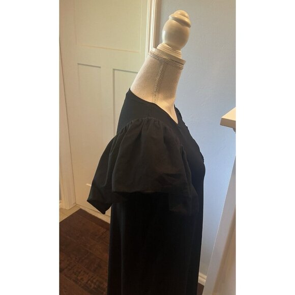 Anthropologie The Impeccable Pig Black Dress With Oversized Ruffle Sleeves SZ L - Picture 9 of 15